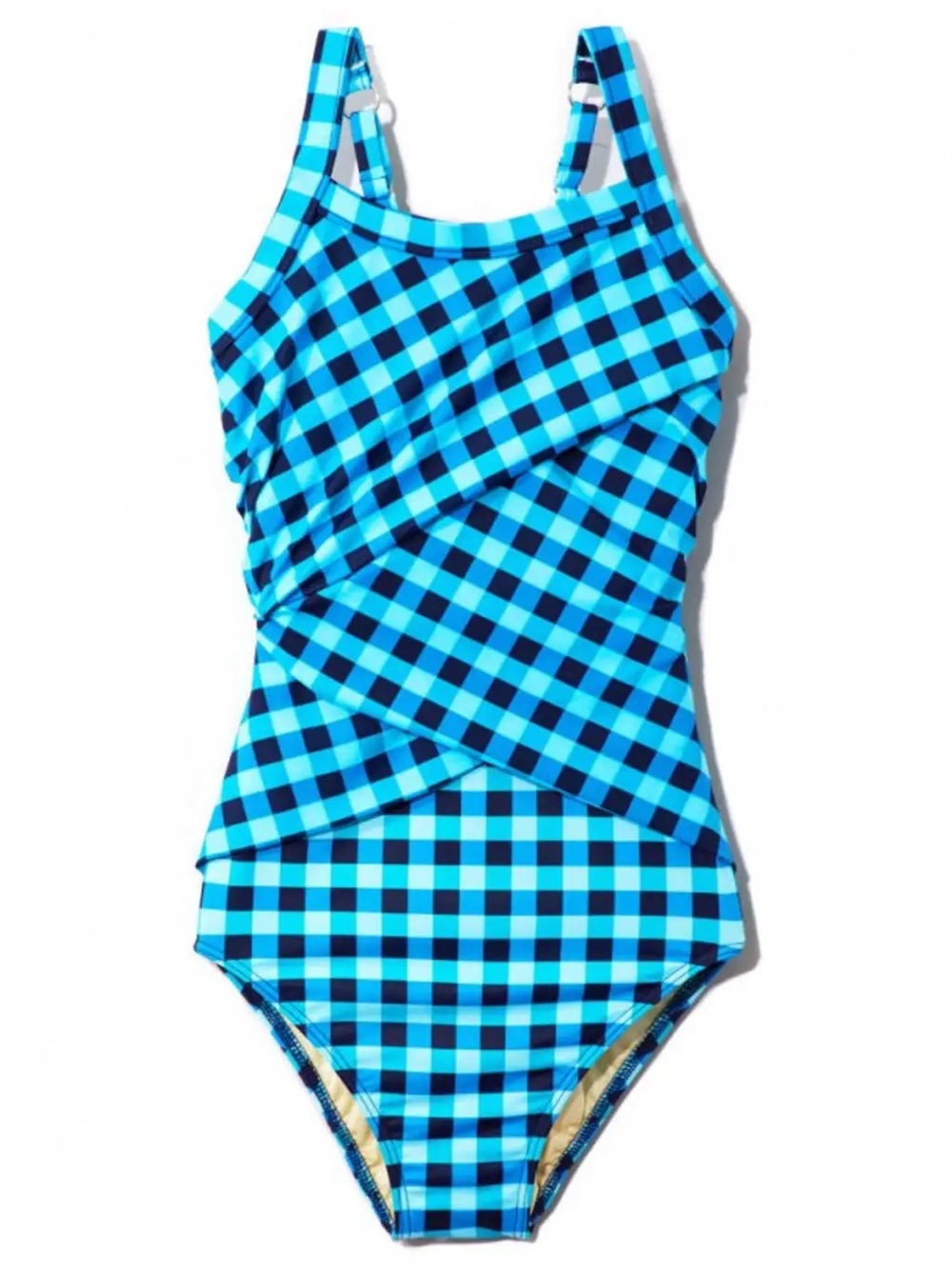 Talbots Miraclesuit Womens 8 Blue Gingham Plaid One Piece Swimsuit Tummy Control